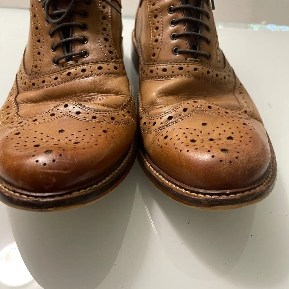 Aston Grey Mens Brown Leather Boyle Wingtip Oxford Lace Up Dress Shoes Size 10.5